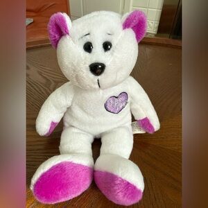 Vintage I Love Lucy White Plush Bear w/ Purple Heart | Collectible TV